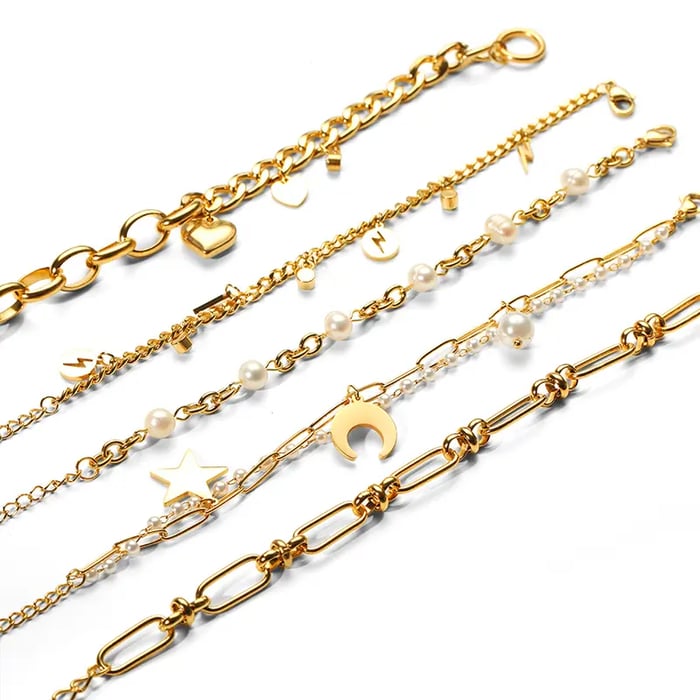 1 Piece Simple Retro Style Stainless Steel  Gold Color Inlay Artificial Pearls Women's Charm Bracelets 